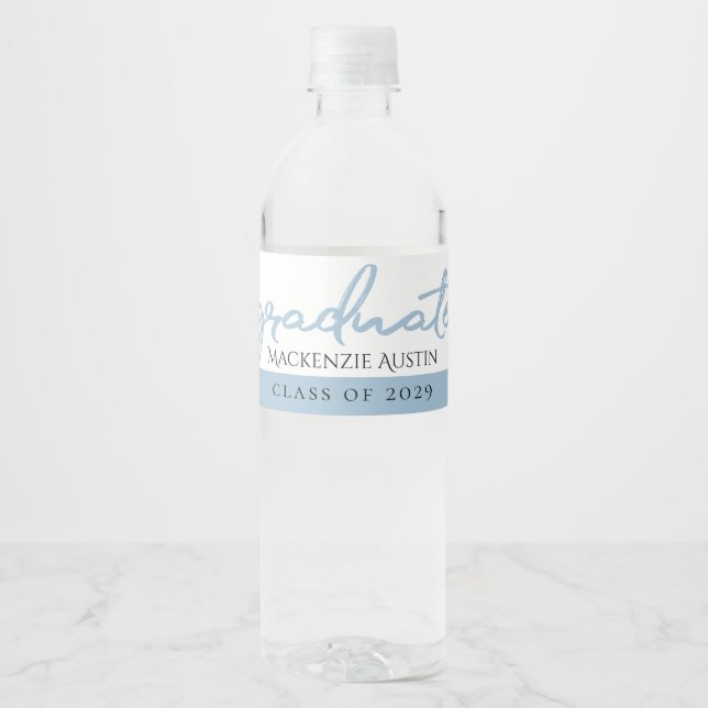 Graduate Light Blue Script | Robin Egg Brush Water Bottle Label (Front)