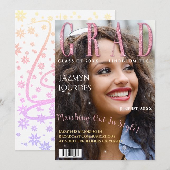 Graduate Magazine Cover Photo Graduation  Announce Announcement (Front/Back)