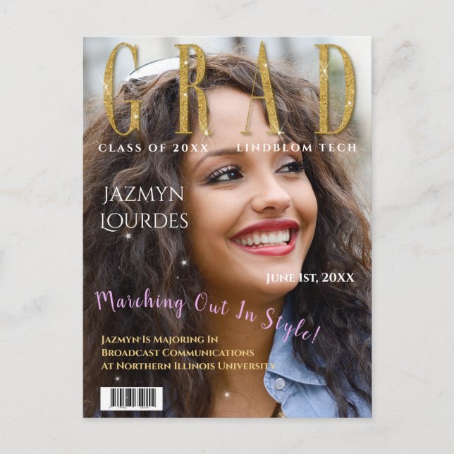 Graduate Magazine Cover Photo Graduation  Announce Postcard (Front)