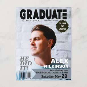 GRADUATE Magazine Cover Style Photo Graduation Announcement Postcard