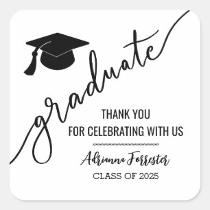 Graduate Minimal Script Grad Hat Thank You Square Sticker