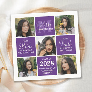 Graduate Modern 5 Photo Collage Purple Graduation Napkin
