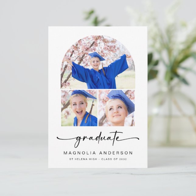 Graduate | Modern Arch 3 Photos Graduation Announcement (Standing Front)