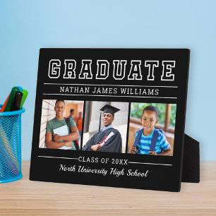 Graduate Modern Black 3 Photo Graduation Plaque