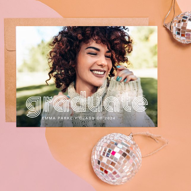 Graduate | Modern Disco Typography and Two Photos Announcement (A trendy graduation announcement with disco style typography)