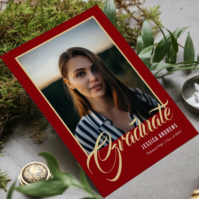 Graduate Modern Editable Photo Burgundy Graduation Invitation (Creator Uploaded)