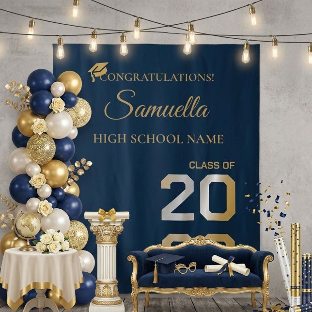 Graduate Modern Gold Script Graduation Party Tapestry (Creator Uploaded)