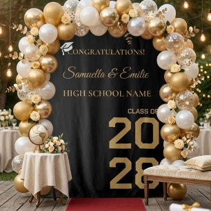Graduate Modern Gold Script Twin Graduation Party Tapestry