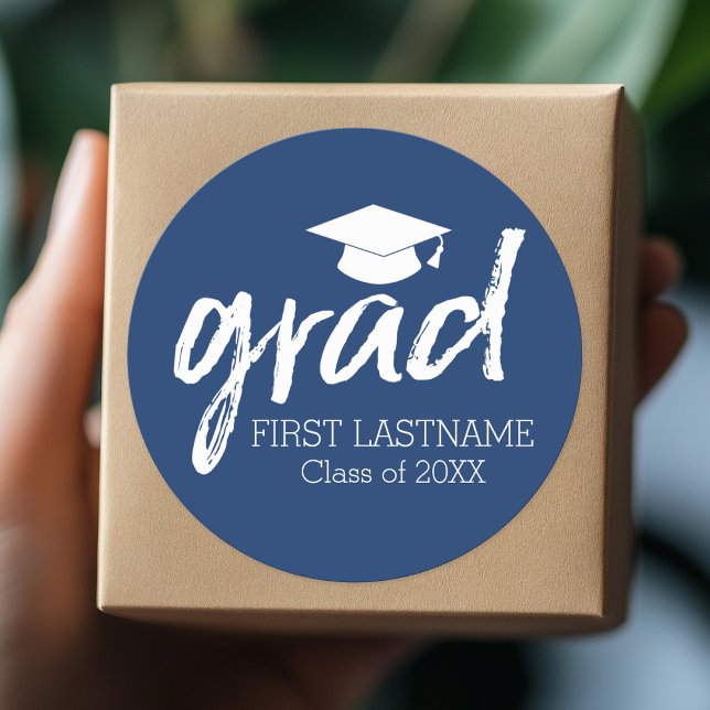 Graduate Modern Lettering Grad Classic Round Sticker (Graduation Party Sticker)