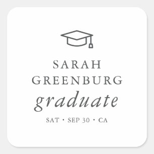 Graduate Modern Minimalist Simple Chic Graduation Square Sticker