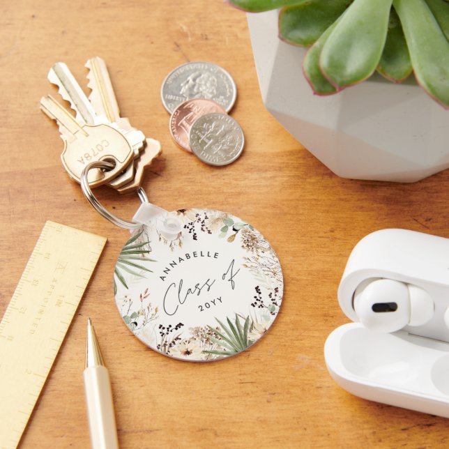 Graduate modern pampas grass foliage elegant chic  key ring (Desk)