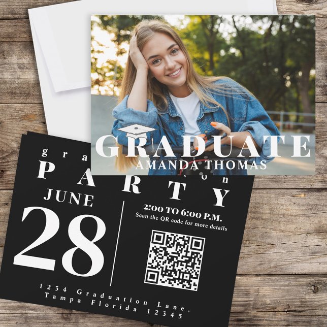 Graduate Modern Photo Simple Typography Black Invitation (Creator Uploaded)