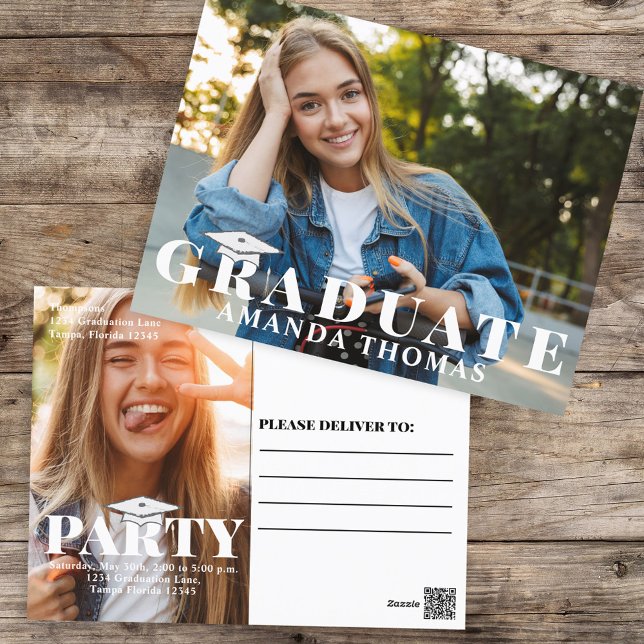 Graduate Modern Photo Template Bold Typography Postcard (Modern style graduation photo invitation template. )