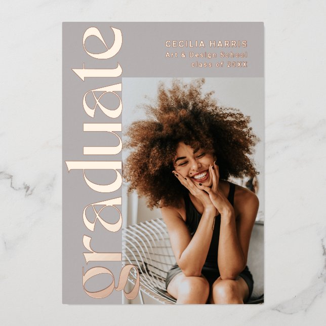 Graduate Modern Rose Gold Photo Graduation Foil In (Front)