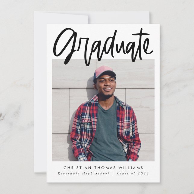 Graduate Modern Script Graduation Multi Photo Announcement (Front)