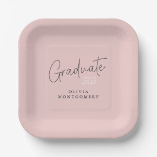 Graduate Modern Script Graduation Party Paper Plate