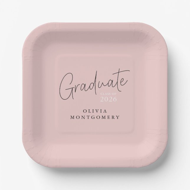 Graduate Modern Script Graduation Party Paper Plate (Front)