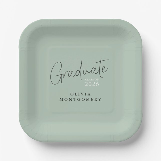 Graduate Modern Script Graduation Party Paper Plate (Front)