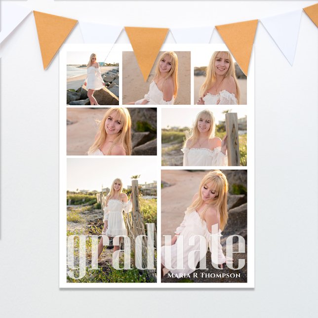 Graduate Modern Script Photo Collage Simple Poster (Graduation photo collage party poster with modern typography. )