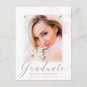 Graduate Modern Script Watercolor Floral Photo Postcard