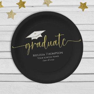 Graduate Modern Simple Gold Graduation Cap Paper Plate