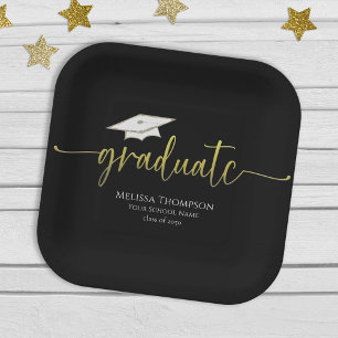 Graduate Modern Simple Gold Graduation Cap Paper Plate