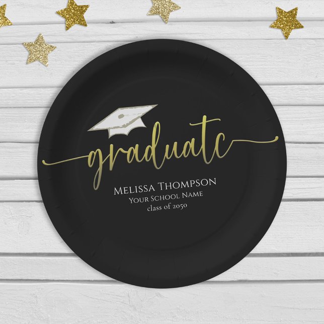 Graduate Modern Simple Gold Graduation Cap Paper Plate (Creator Uploaded)