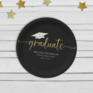 Graduate Modern Simple Gold Graduation Cap Paper Plate