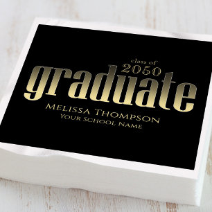 Graduate Modern Simple Gold Minimalist Black Napkin