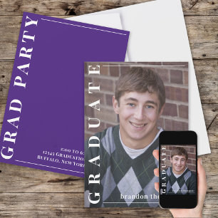 Graduate Modern Simple Photo Minimalist Purple Invitation
