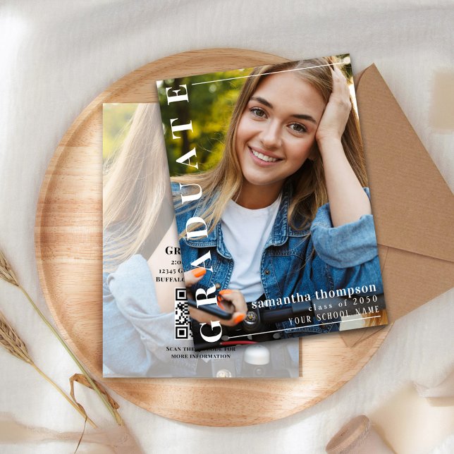 Graduate Modern Simple Stylish Photo Typography Invitation (Graduation photo invitation announcement with modern style typography)