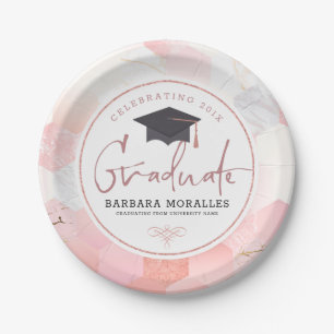 Graduate modern typography girly geometric marble paper plate