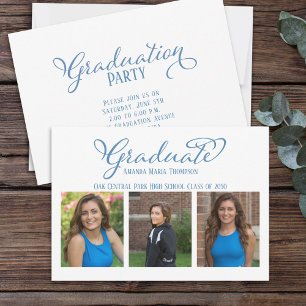 Graduate Multi Photo Simple Elegant Calligraphy Invitation