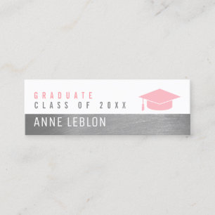 Graduate name, elegant class of pink feminine calling card