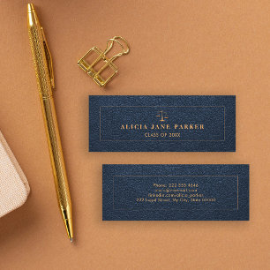 Graduate name navy gold law school graduation mini business card