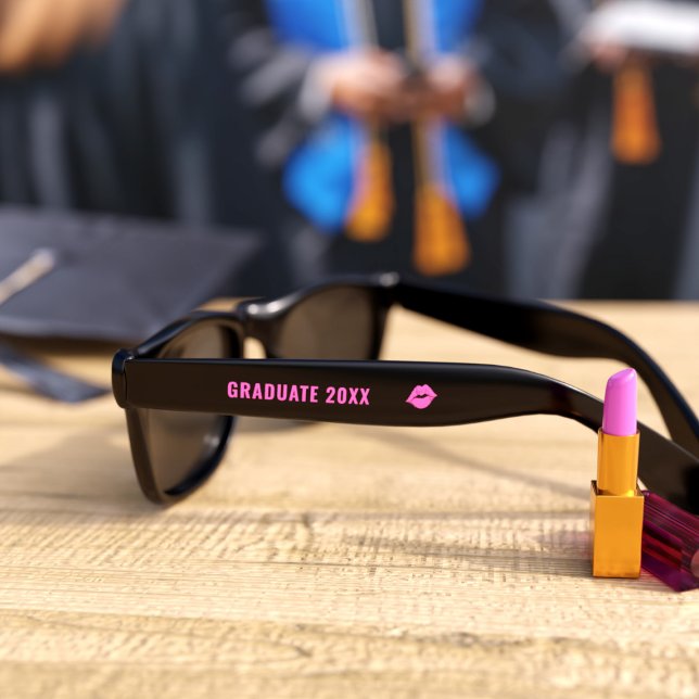 Graduate Name Pink Lips Lipstick Kiss Sunglasses (Add your class year and name to these cute lipstick kiss sunglasses and throw your cap in the air!)