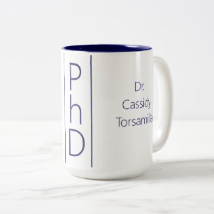 Graduate Name White Blue PhD Two-Tone Coffee Mug