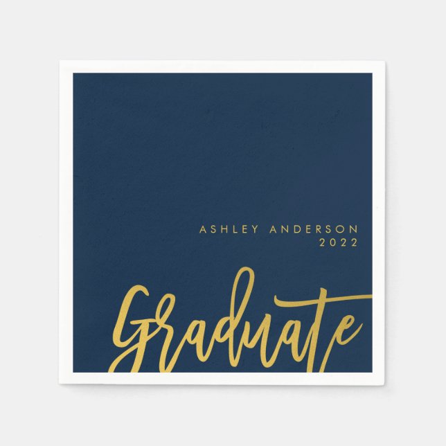 Graduate Navy Blue and Gold Party Napkin (Front)