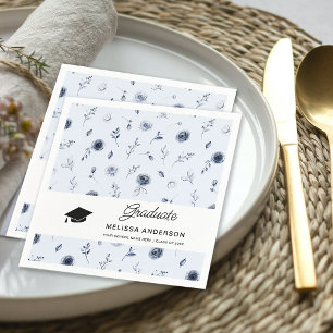 Graduate Navy Blue Flowers Napkin