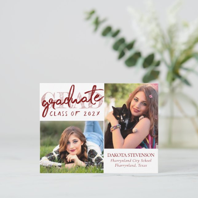 Graduate Navy Script | Dark Blue 2 Photo Keepsake Postcard (Standing Front)