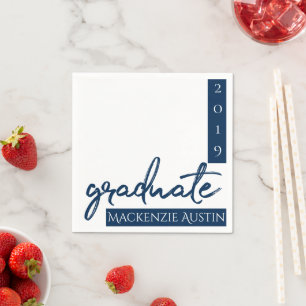 Graduate Navy Script Dark Blue Brush Keepsake Napkin