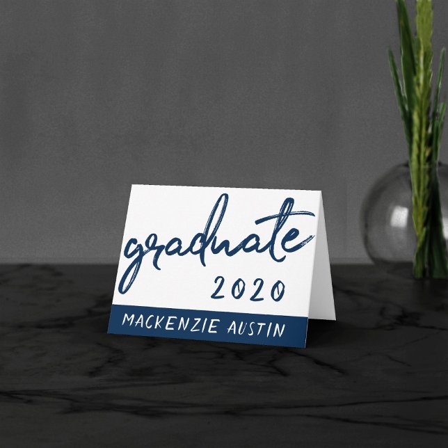 Graduate Navy Script | Dark Blue Brush Keepsake Thank You Card (Creator Uploaded)