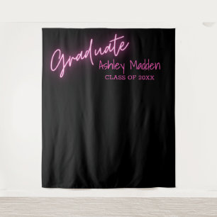 Graduate Neon Pink Script Graduation Party Tapestry