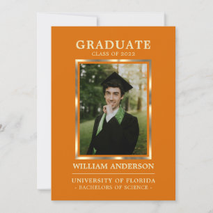 Graduate Orange Gold Frame Class of Year   PHOTO Announcement