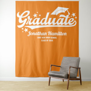 Graduate Orange Graduation Party Backdrop Tapestry