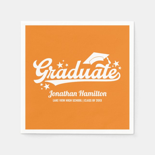 Graduate Orange Graduation Party Napkin (Front)