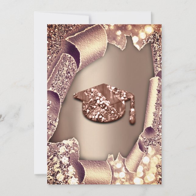 Graduate Party CAP Glitter Rose 3D EFFECT Invitation (Back)