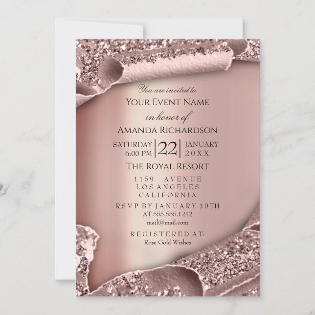 Graduate Party CAP Glitter Rose 3D Modern Sparkle Invitation (Front)