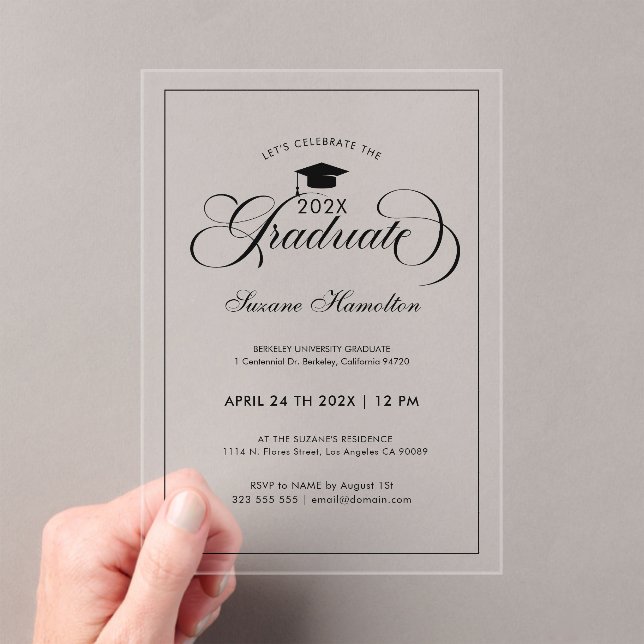 Graduate Party Elegant Black Script Typography Acrylic Invitations (Insitu (Handheld))
