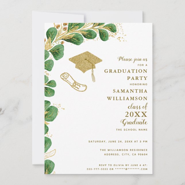 Graduate Party Elegant Faux Gold Floral Graduation Invitation (Front)